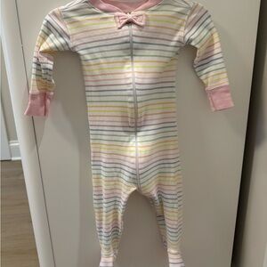 The Beaufort Bonnet Company Pastel Rainbow Stripe Footie with Pink Trim